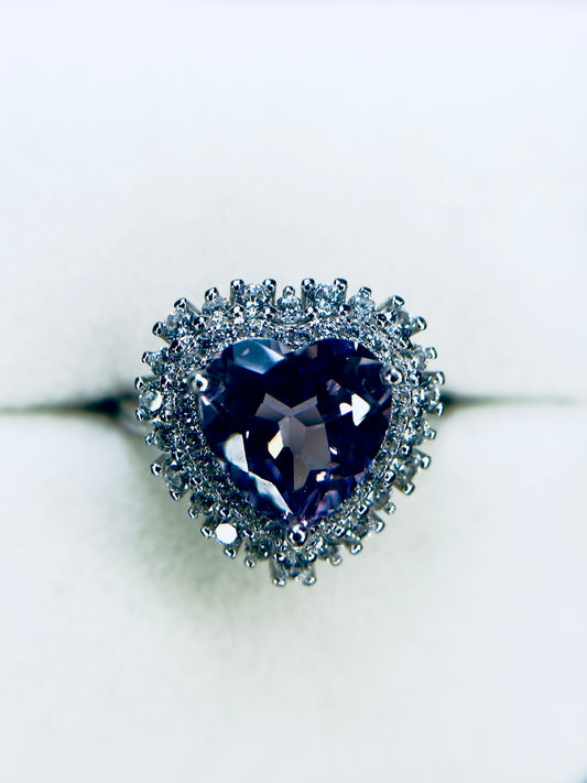 .925 Adjustable Amethyst Heart Ring