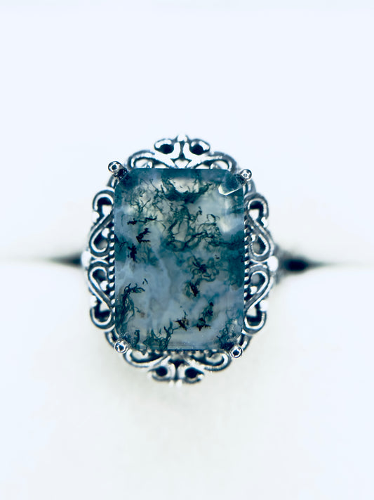 .925 Adjustable Moss Agate Ring