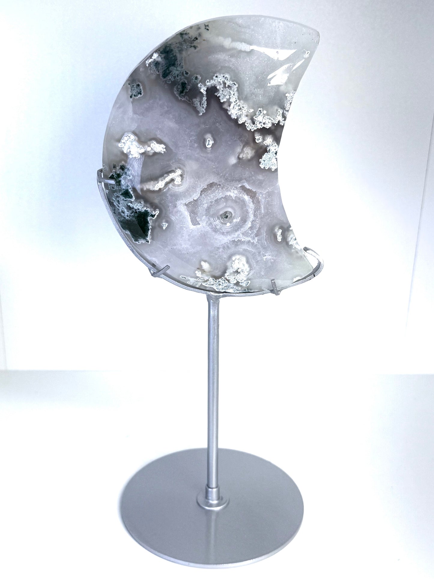 Moss Agate Moon On Stand