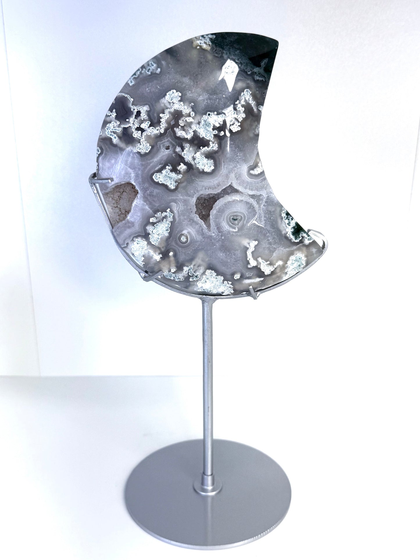 Moss Agate Moon On Stand
