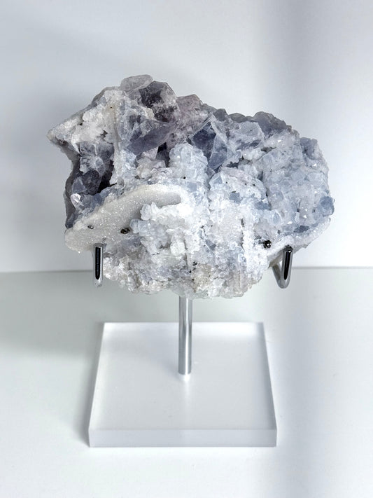 Blue X Purple Sugar Cubic Fluorite With Calcite